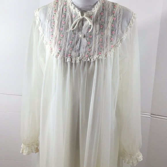 Vintage 2 pc pink rose peignoir maxi gown robe set M NWT - Picture 6 of 15